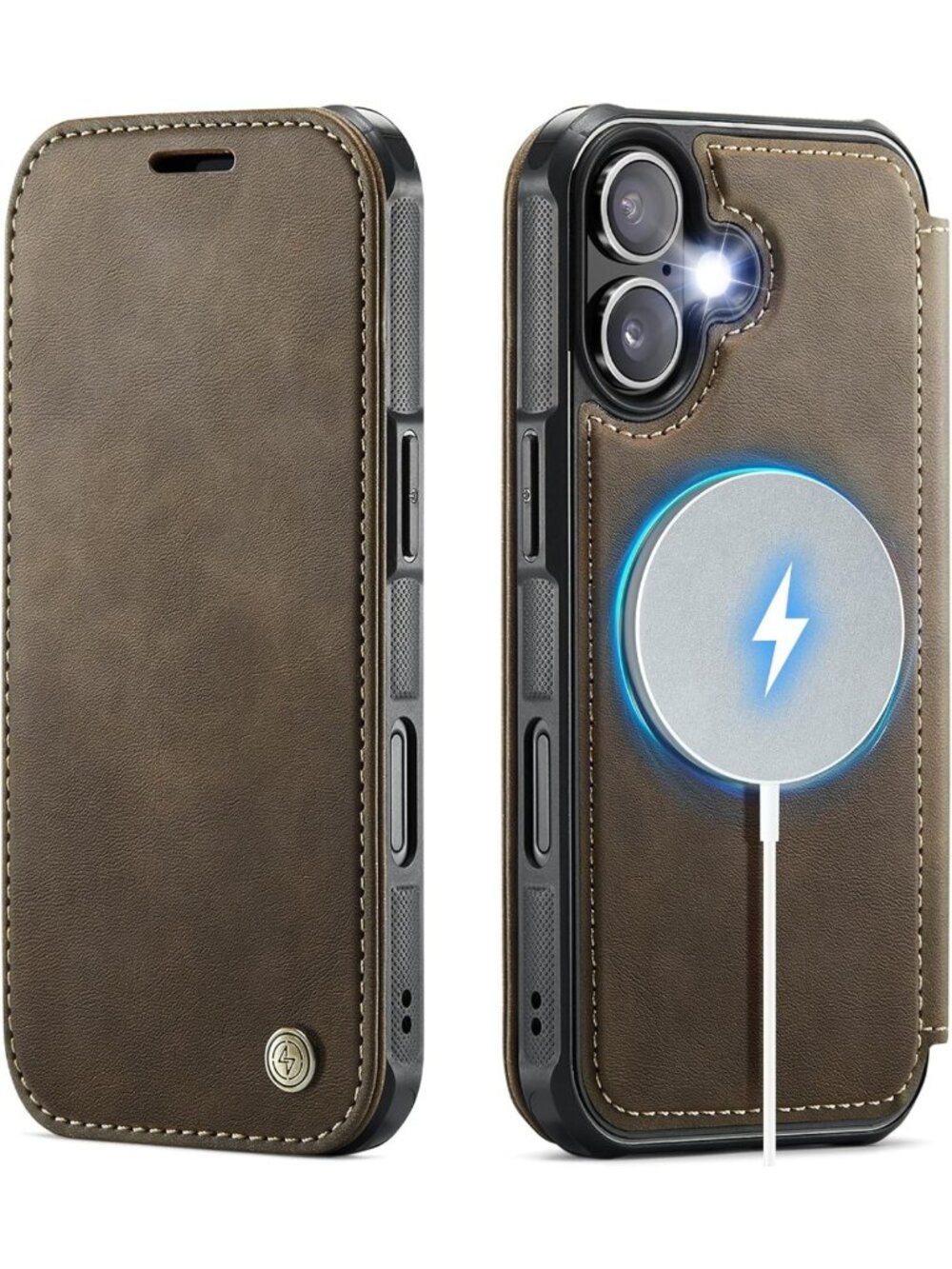 Brown Wallet Case for iPhone 16 Plus, MagSafe Compatible, Stylish & Functional